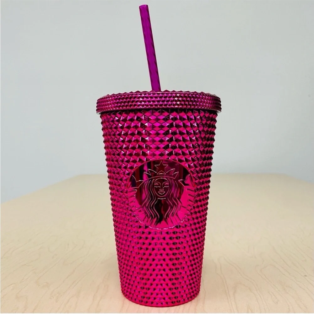 New Starbucks Cold Cup 16 oz Sangria Studded Bling Holiday 2022 Christmas Pink